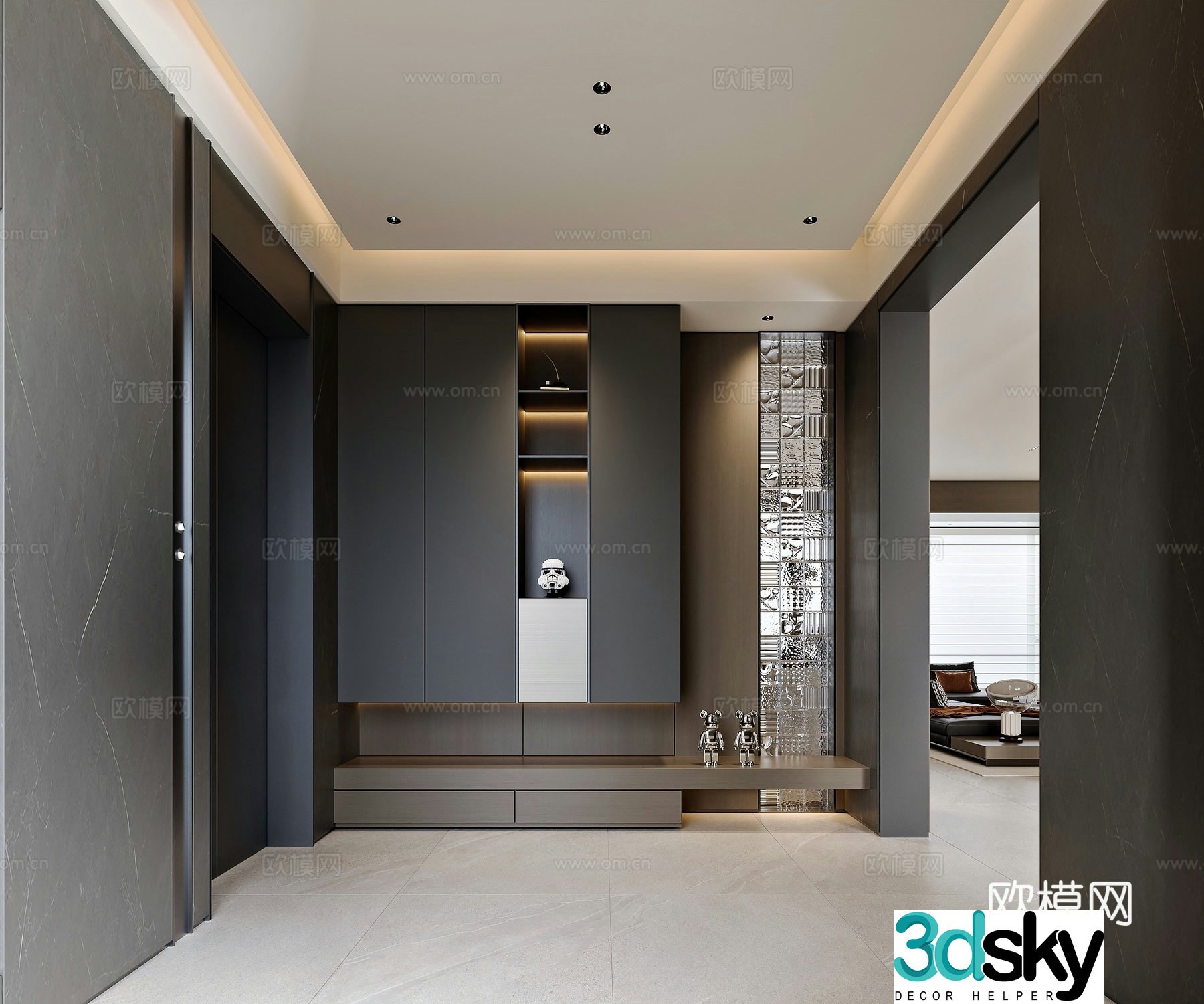 Modern style home entrance elevator hall 3d model