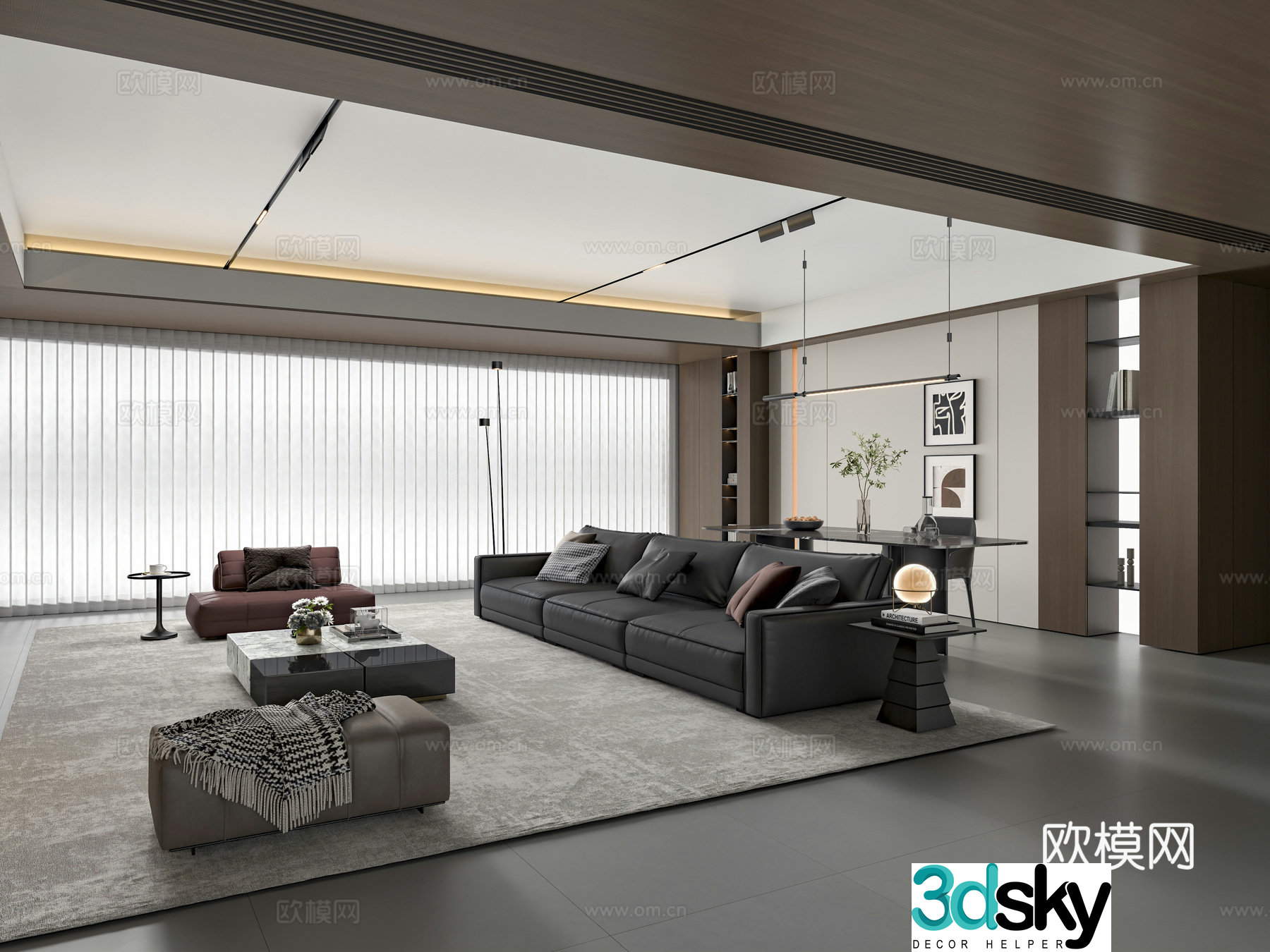 Modern Italian living restaurant Italian sofa coffee table combination Italian dining table and chair 3D model