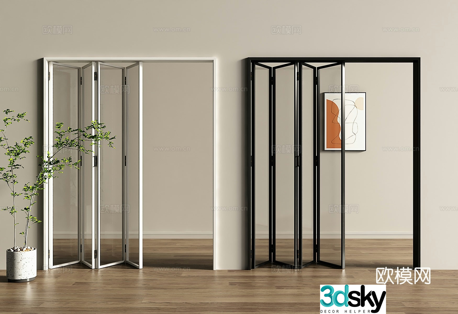 Modern folding door glass folding door 3d model