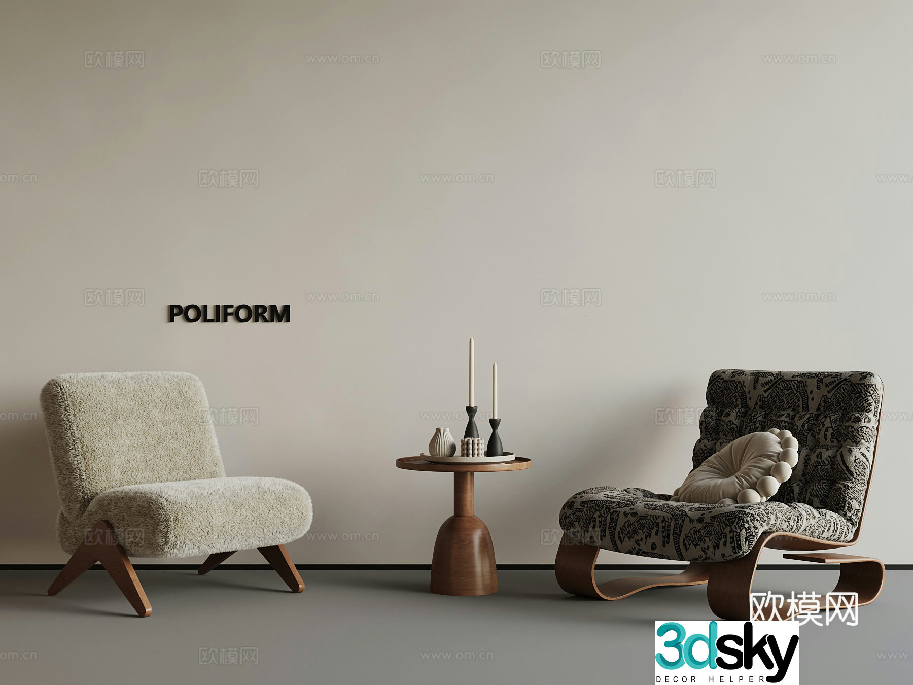 Medium style leisure chair chair side 3d model