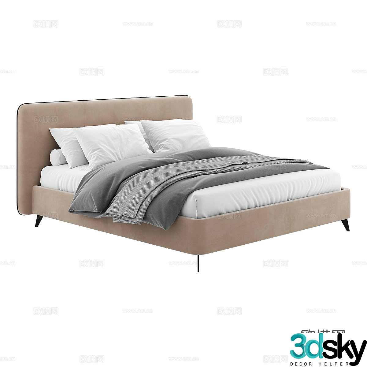 Modern minimalist fabric double bed 3D model