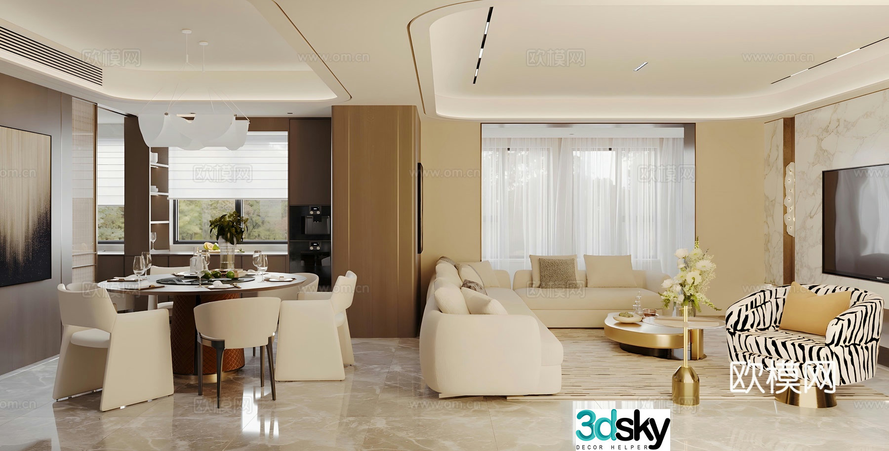 Modern Italian living restaurant high-end gray living restaurant horizontal living restaurant light luxury Italian living restaurant 3D model