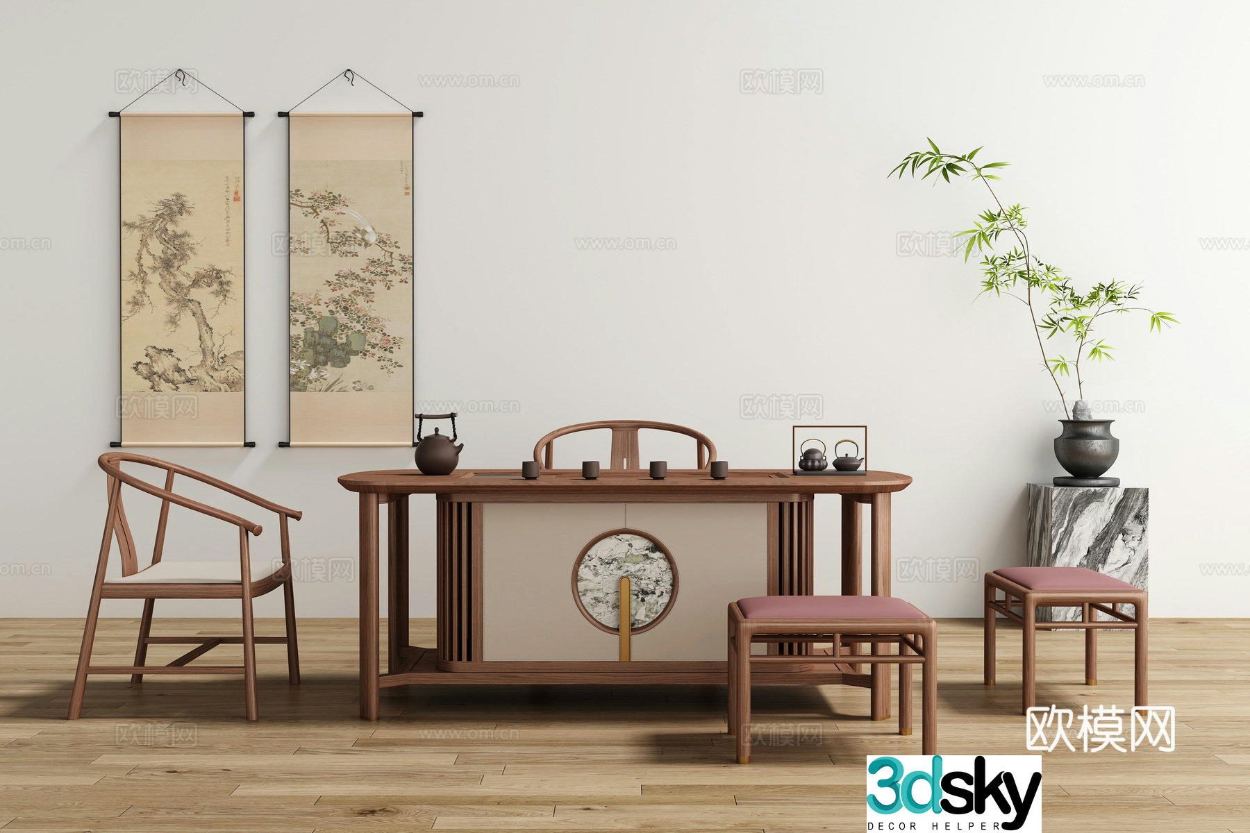 New Chinese style tea table and chair 3D model