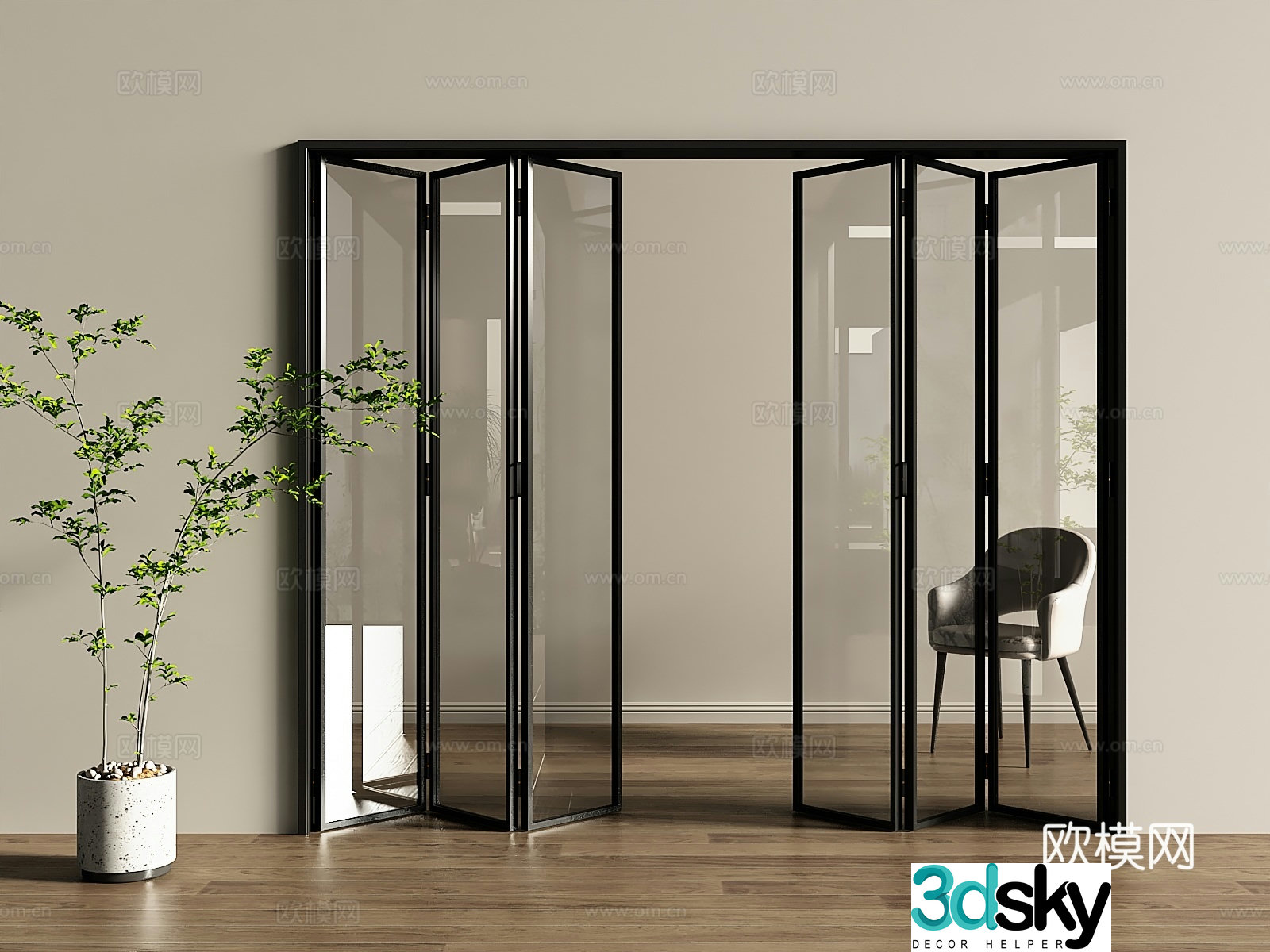 Modern folding door glass folding door 3d model