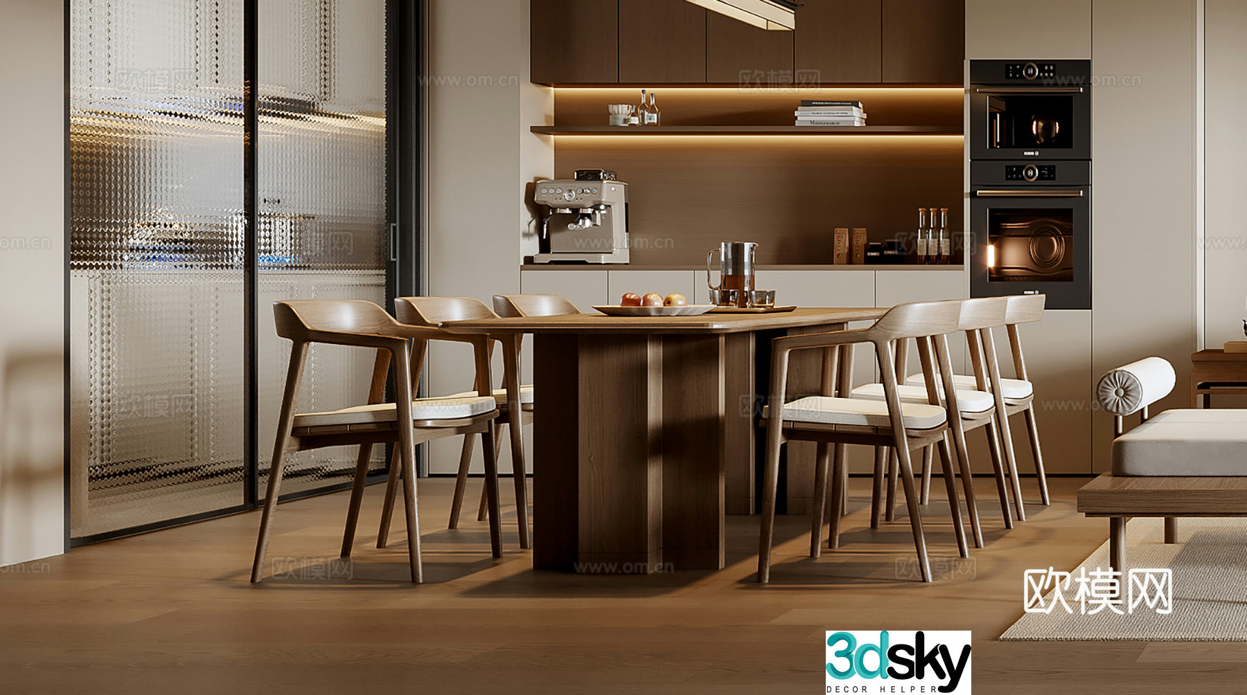 New Chinese dining table and chair combination 3D model