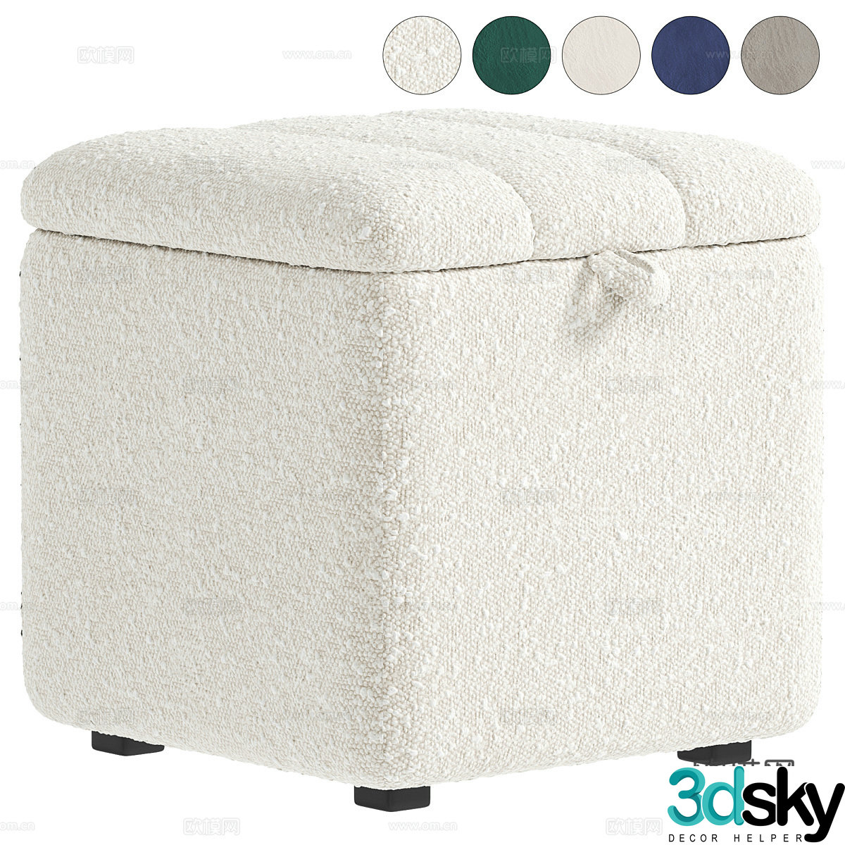 Modern cream style fabric storage stool 3D model