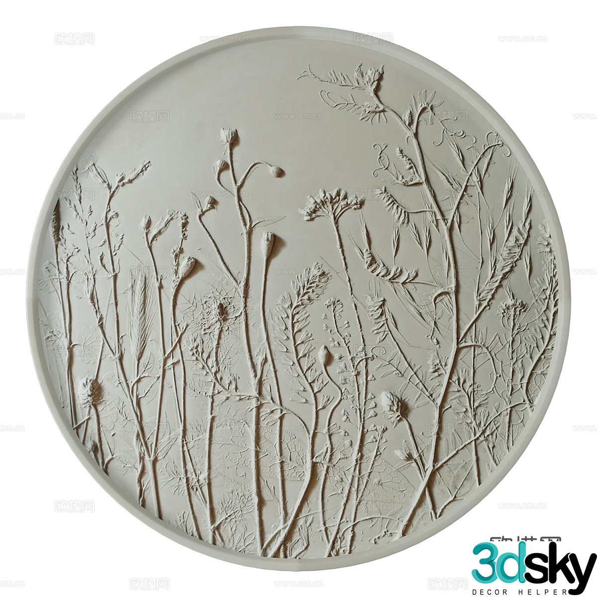 New Chinese-style plant bas-relief gypsum hanging decoration 3D model