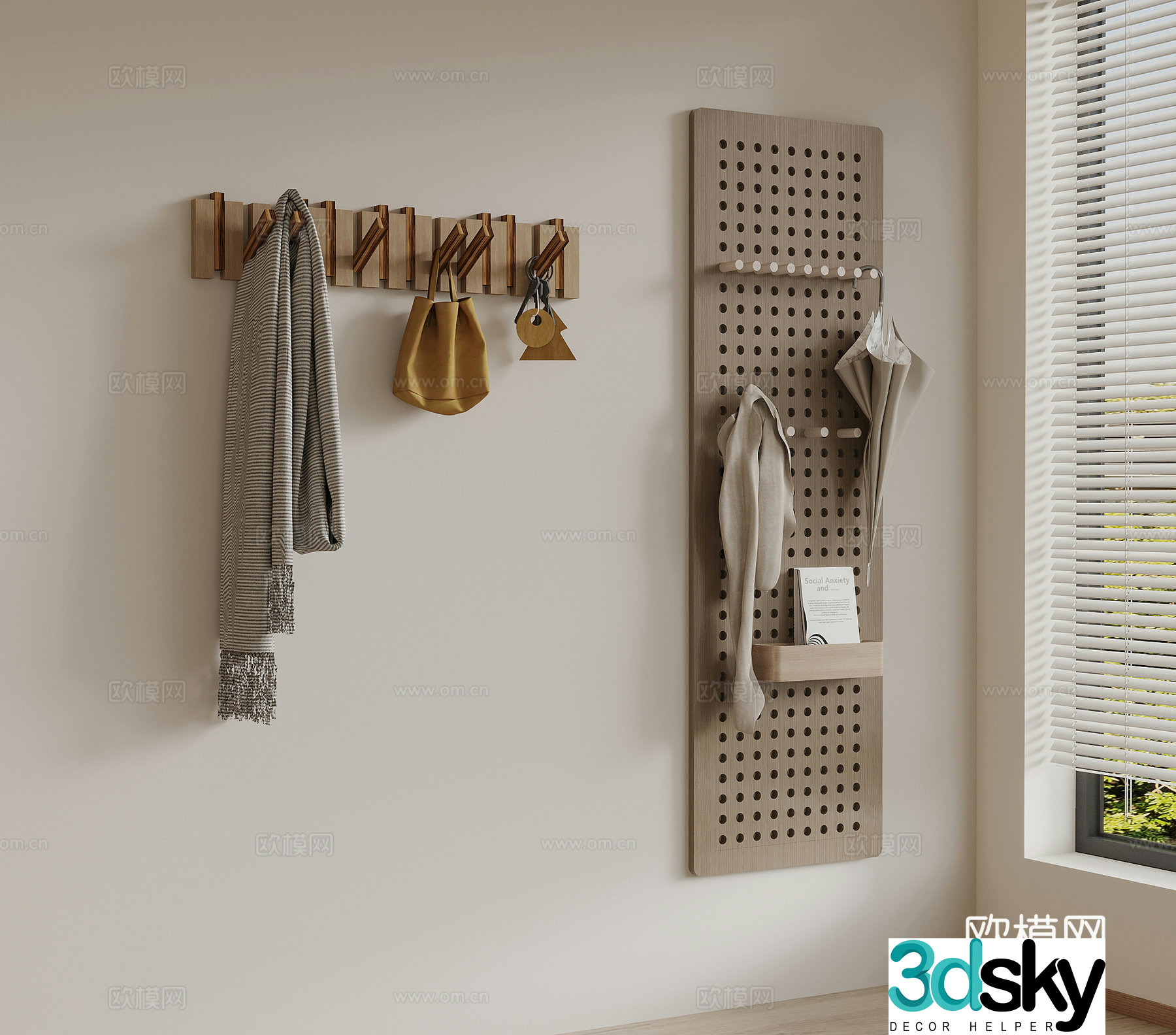 Middle-aged style cave board wall board clothes hanging board clothes hook 3D model