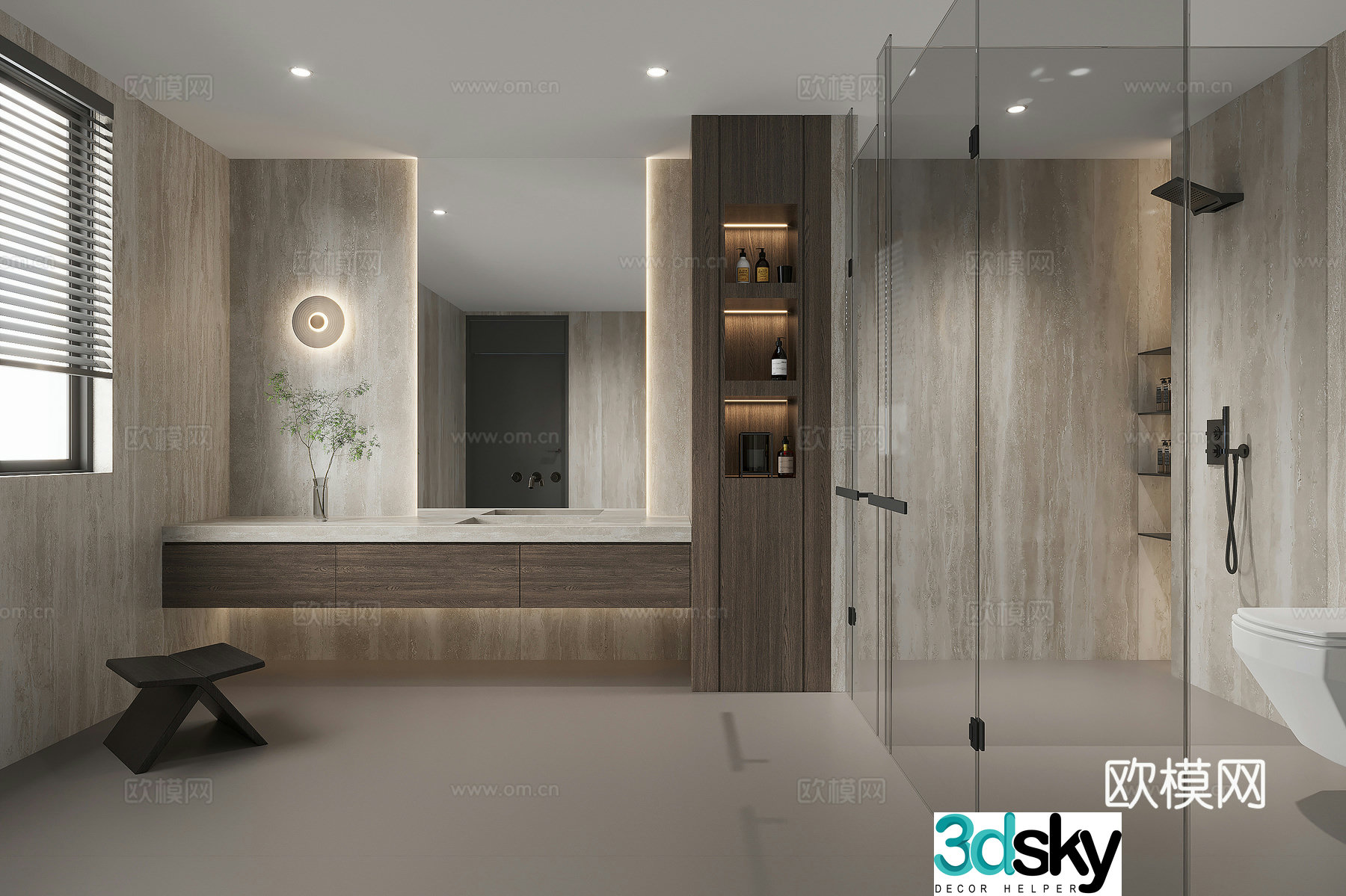 Modern medieval bathroom wet and dry separation 3D model