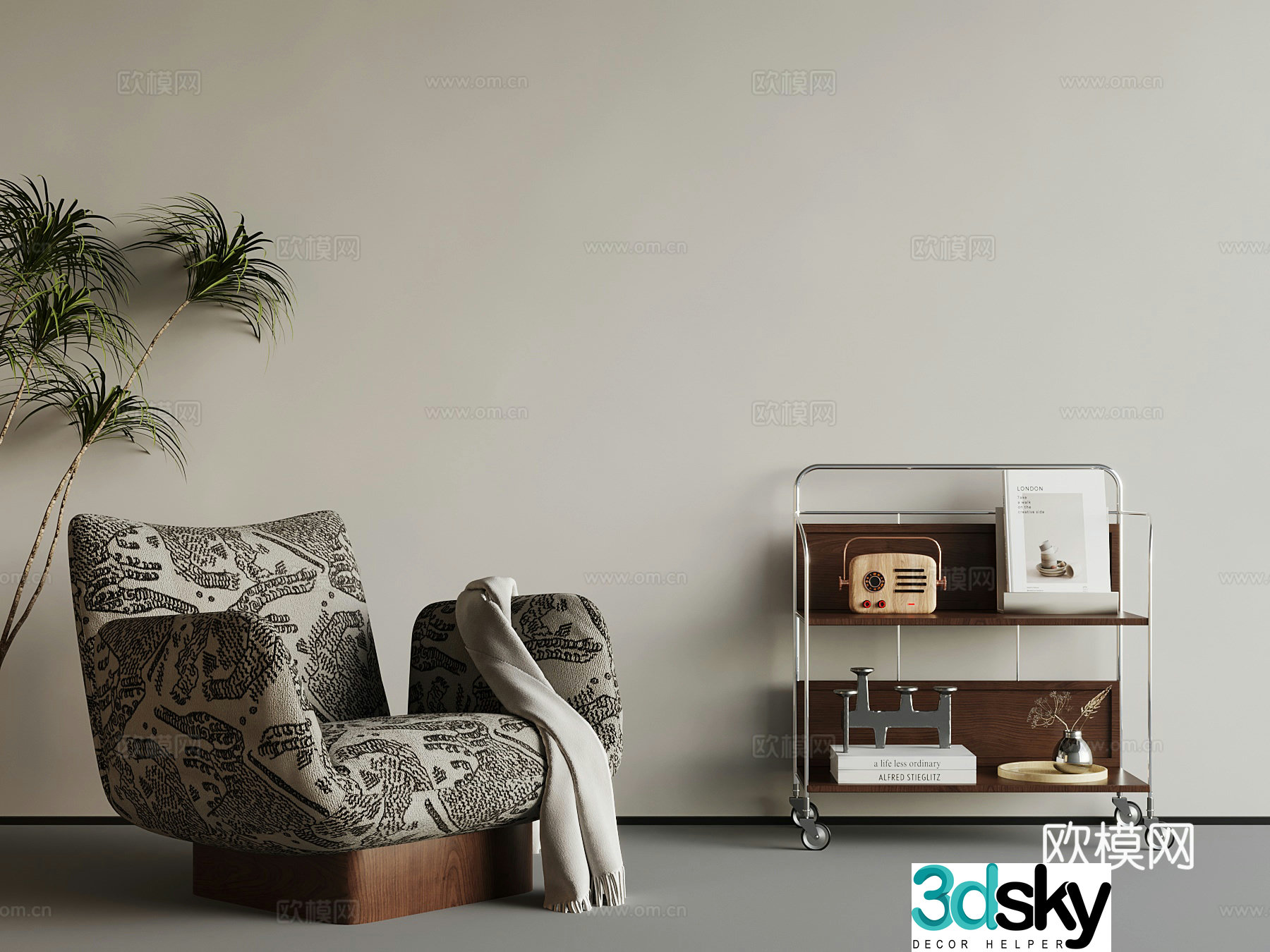 Medium style leisure chair chair side 3d model