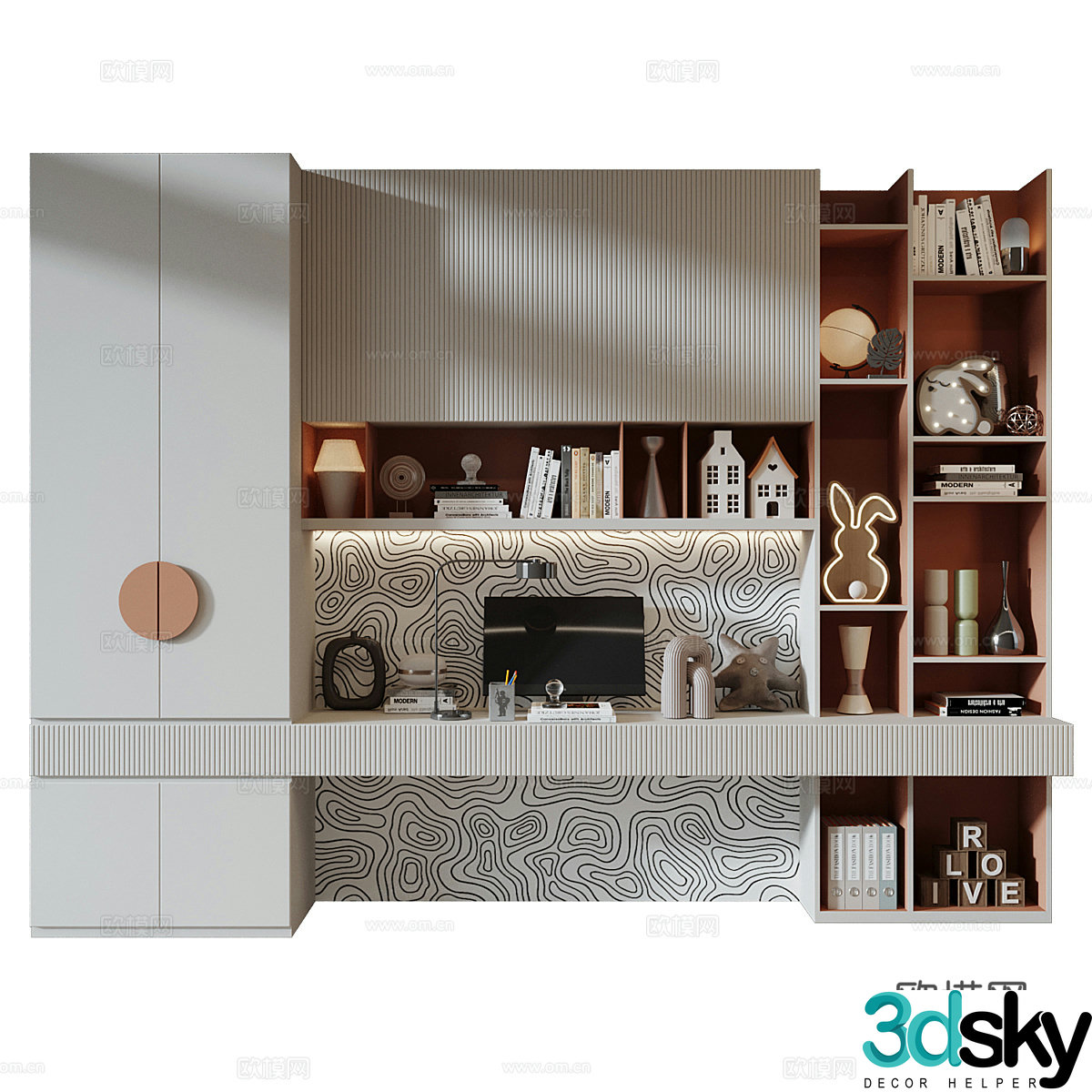 New Chinese style light luxury children’s bookcase wardrobe combination 3D model