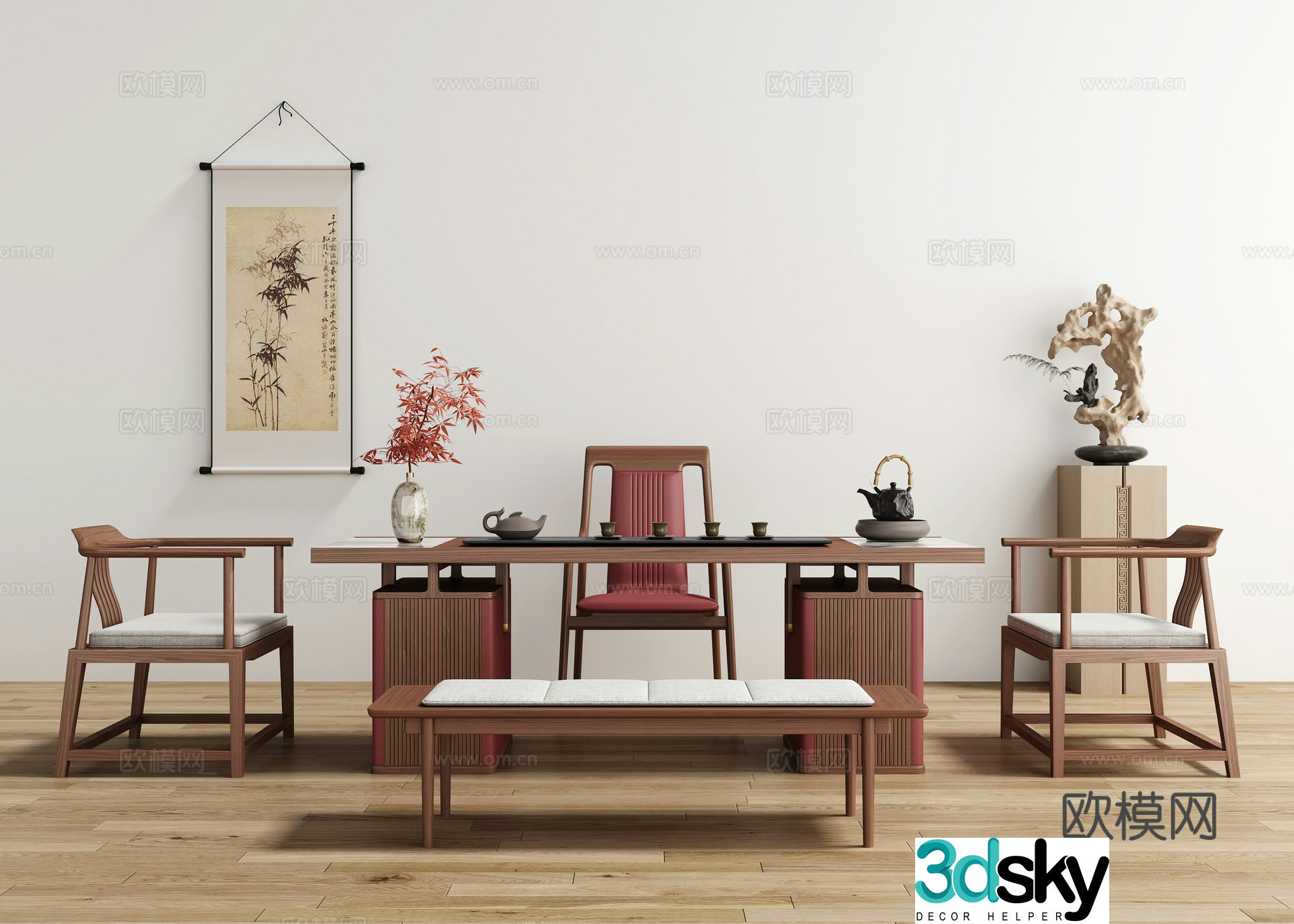 New Chinese style tea table and chair 3D model
