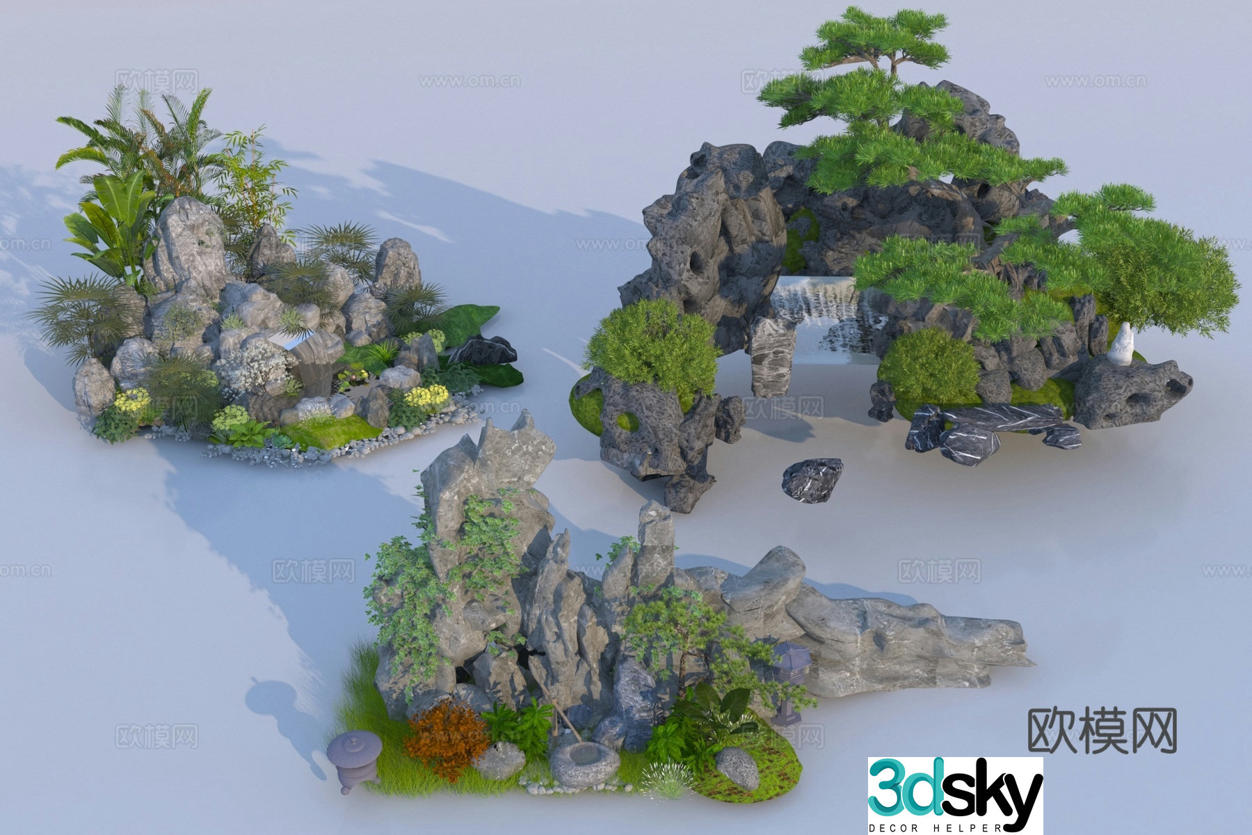 Modern rockery stone combination 3D model
