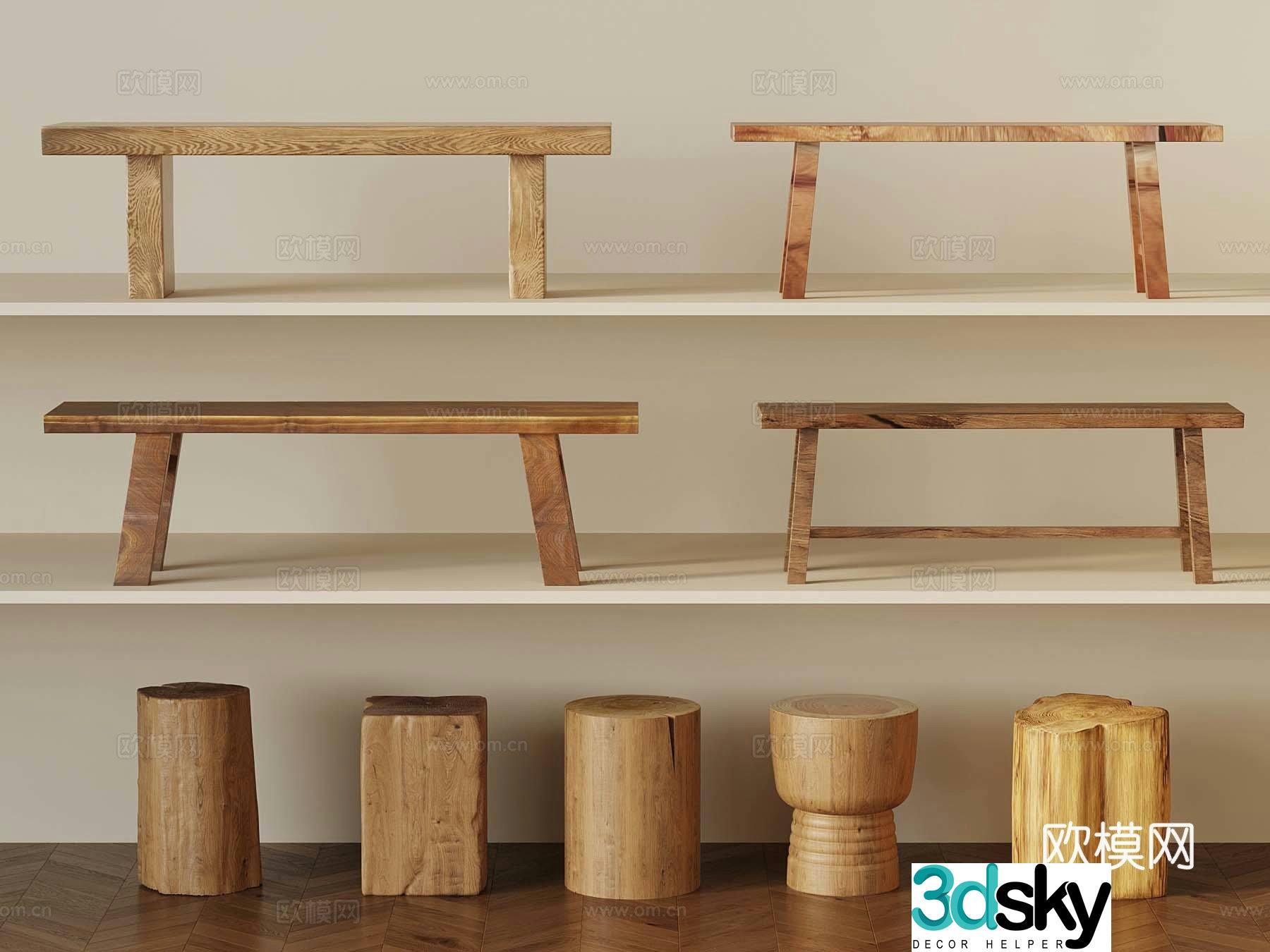 New Chinese stool bench round stool wood 3d model