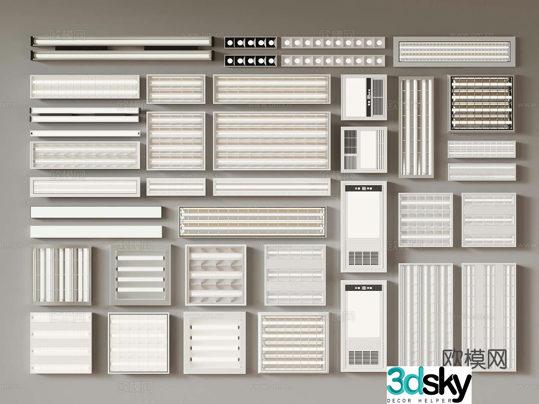 Modern grille lights long strip lights bathroom heater 3d model
