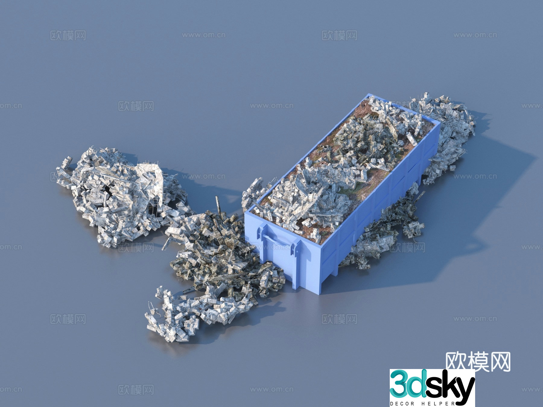 Construction waste, garbage dump, pile of broken bricks, rubble blocks 3D model