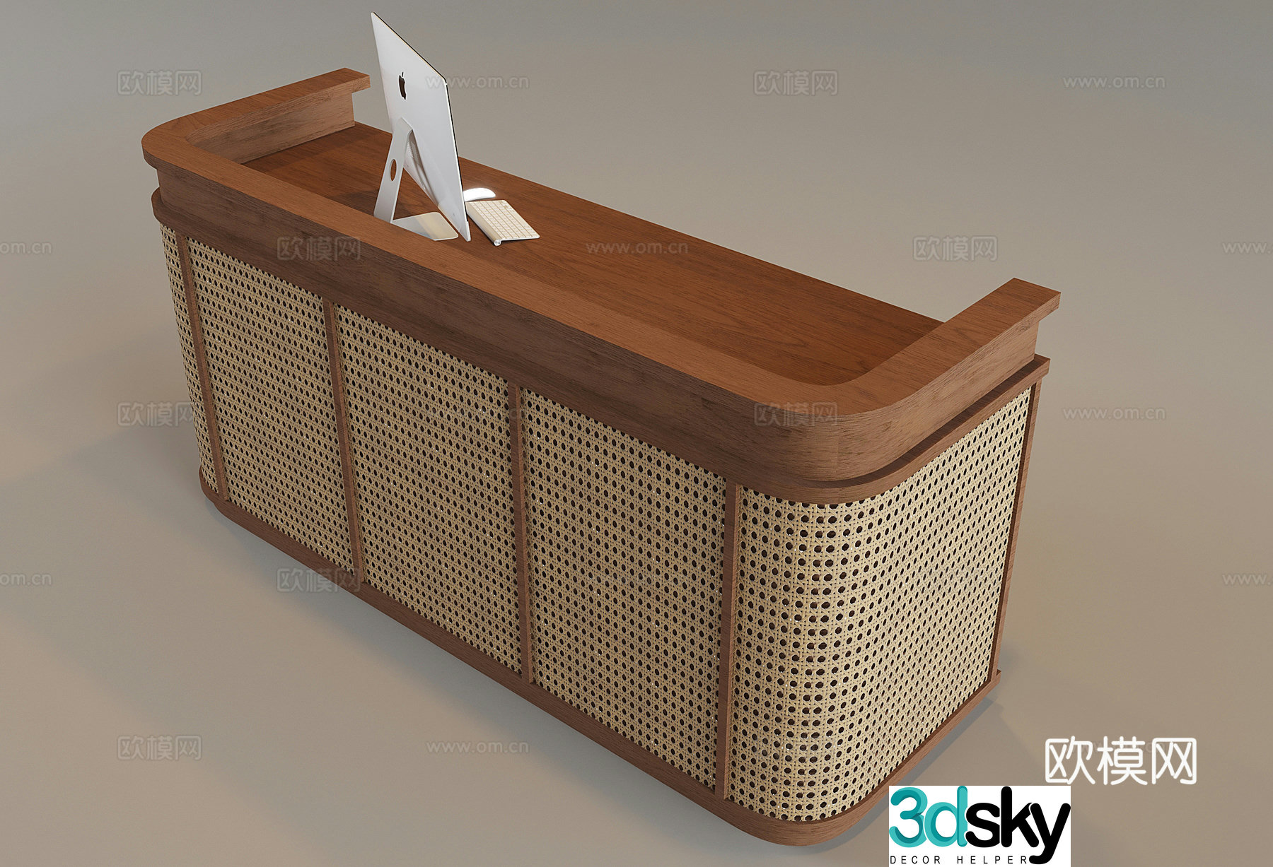 Middle-aged style rattan cashier solid wood cashier mouse Apple desktop computer keyboard 3D model