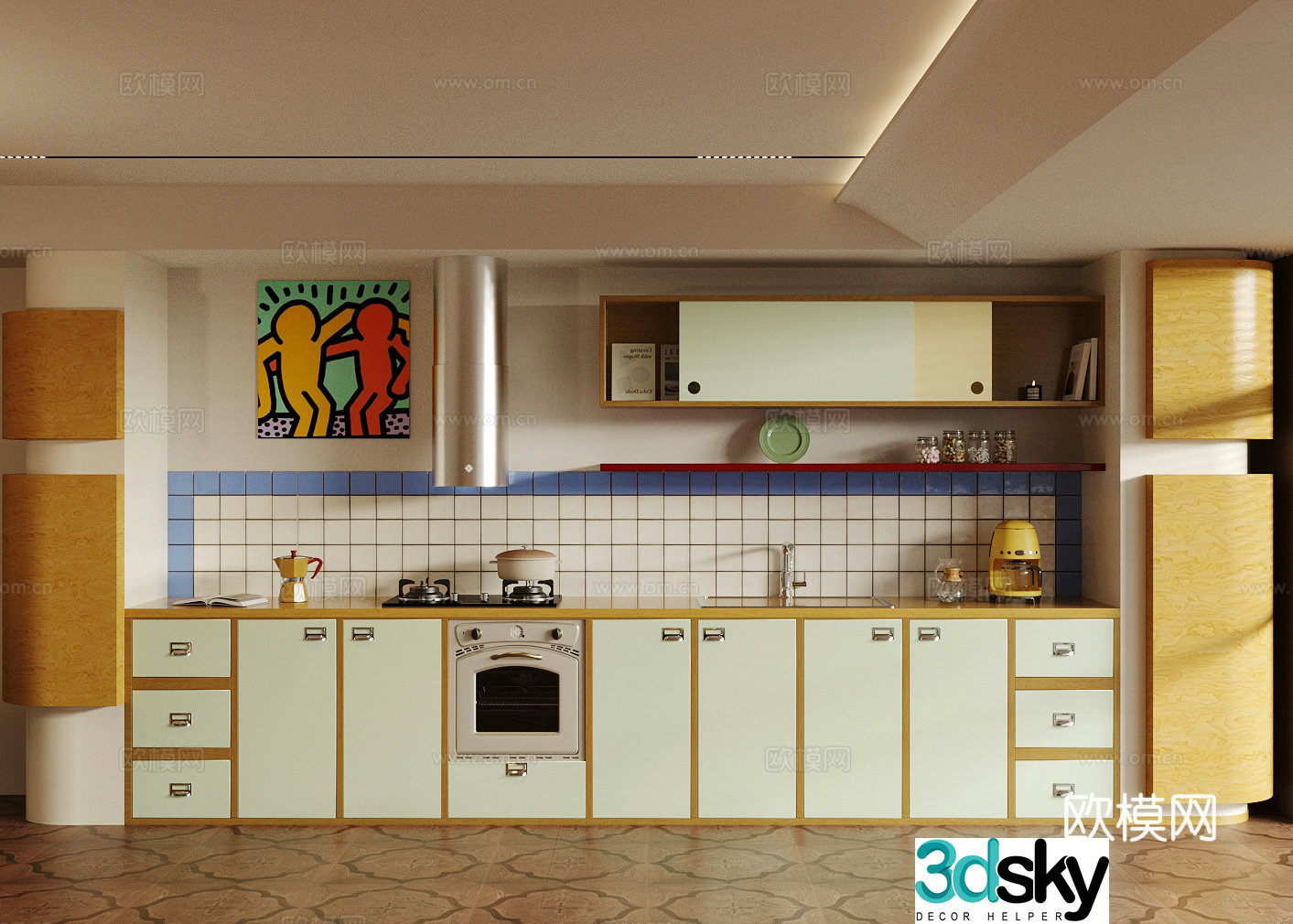 Modern open kitchen Dopamine kitchen Bauhaus kitchen Memphis kitchen Retro kitchen 3d model