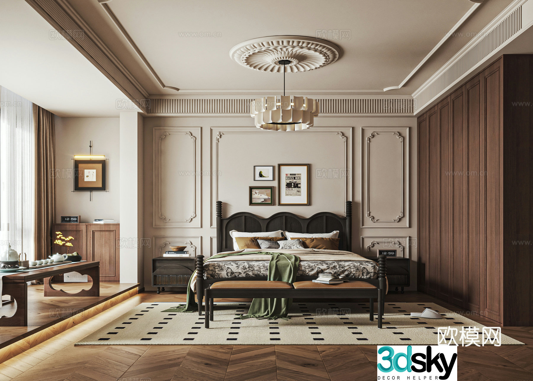 French retro bedroom medieval style bedroom 3d model 3d model