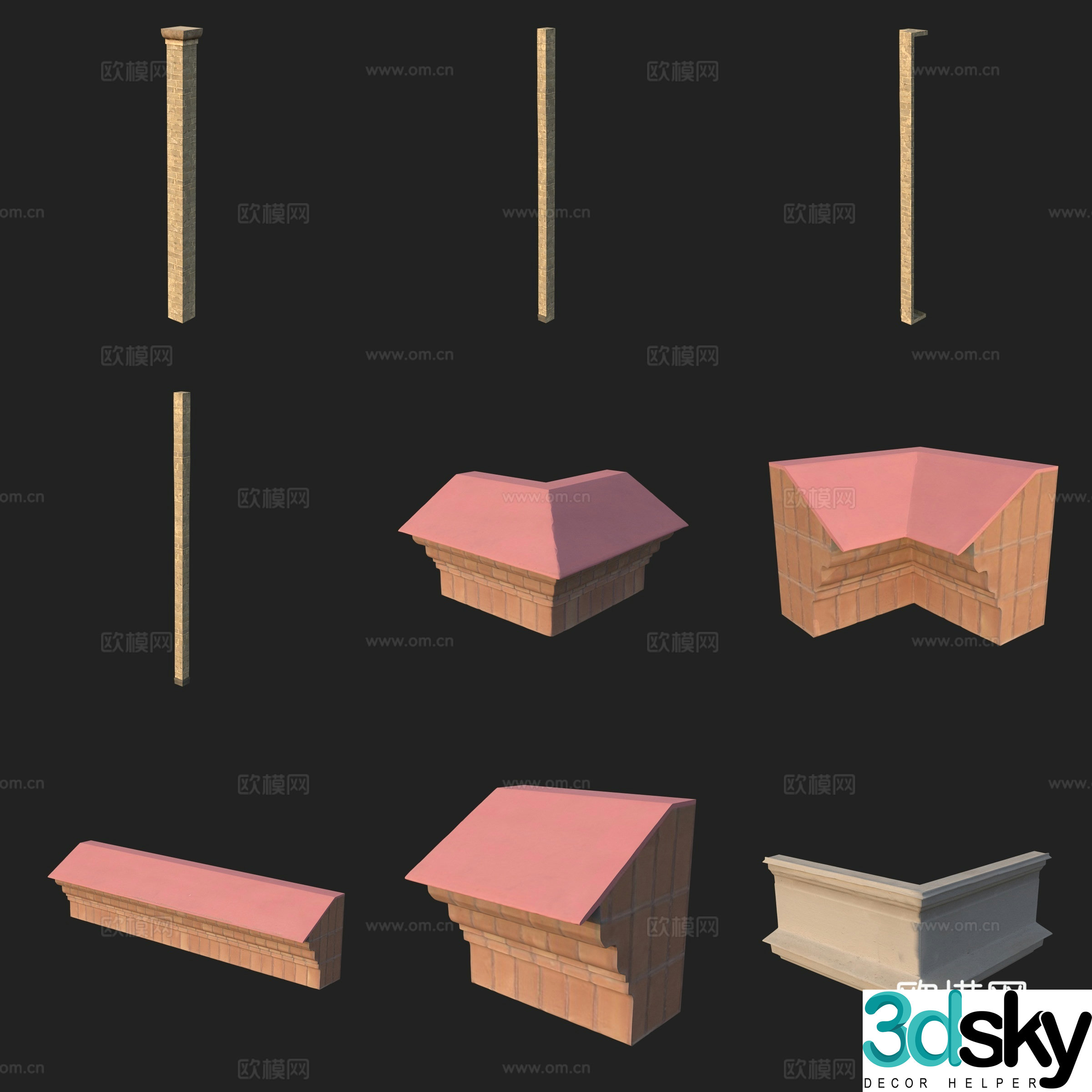 Building components gypsum line post eaves 3D model