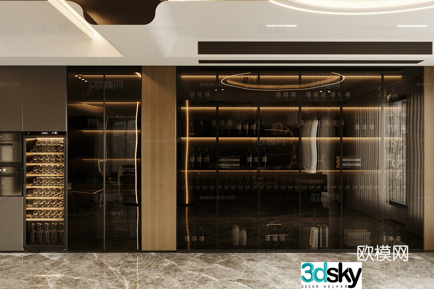 Modern Italian storage cabinet living room glass decoration cabinet light luxury Italian decoration cabinet glass door storage cabinet 3D model