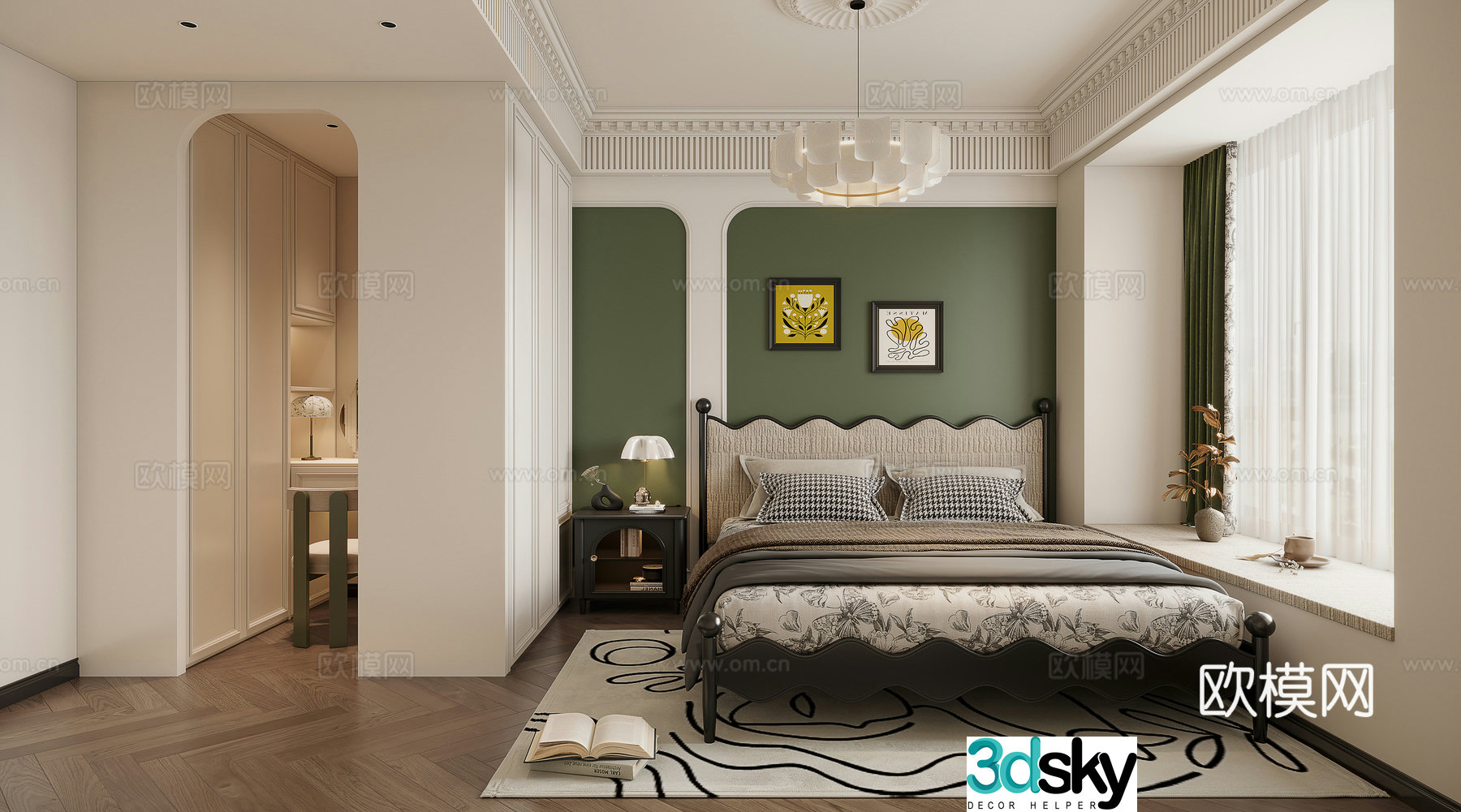 French creamy bedroom 3d model