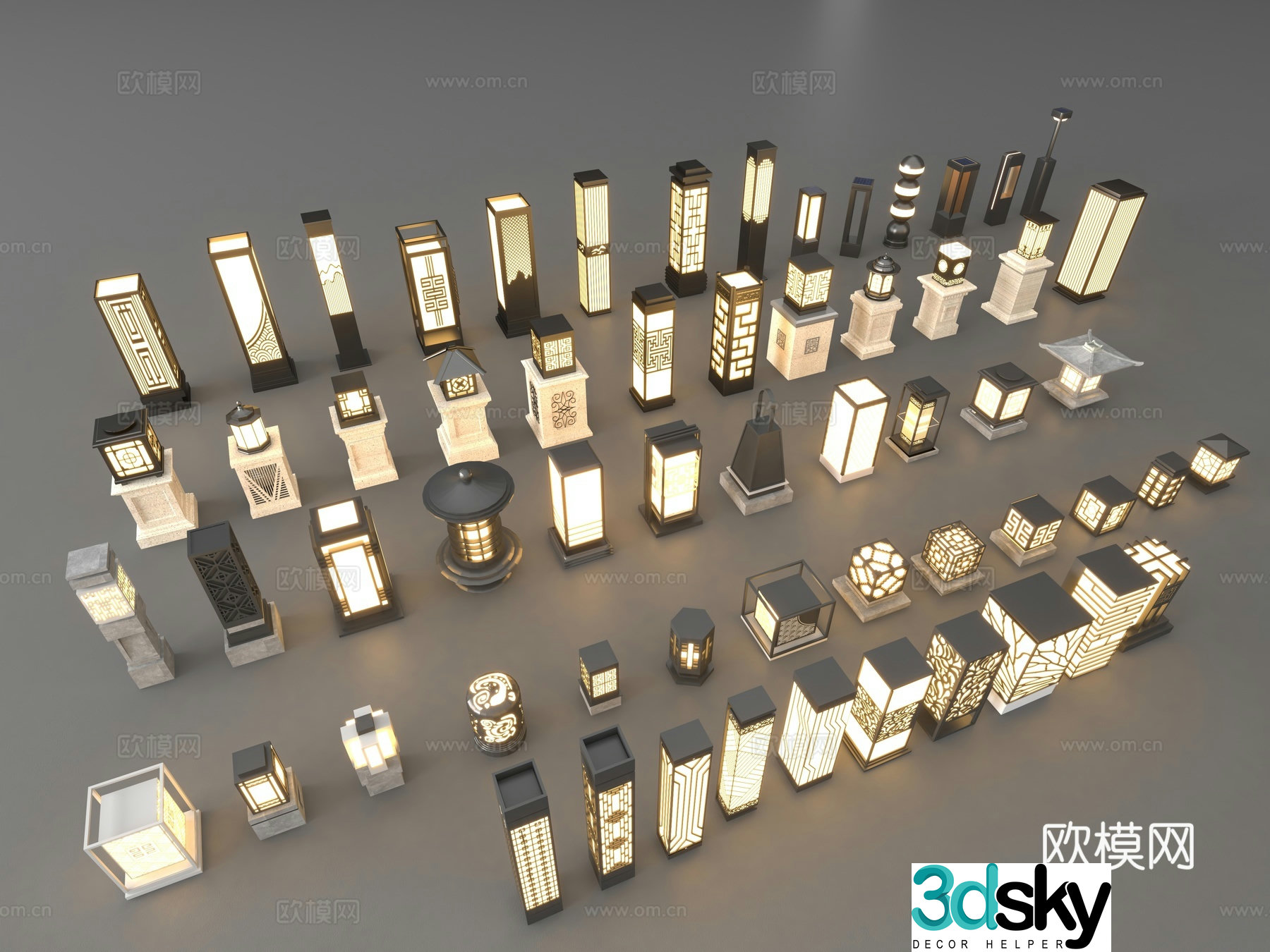 Landscape lights column headlights outdoor waterproofing new Chinese villa courtyard gate entrance wall light full 3D model