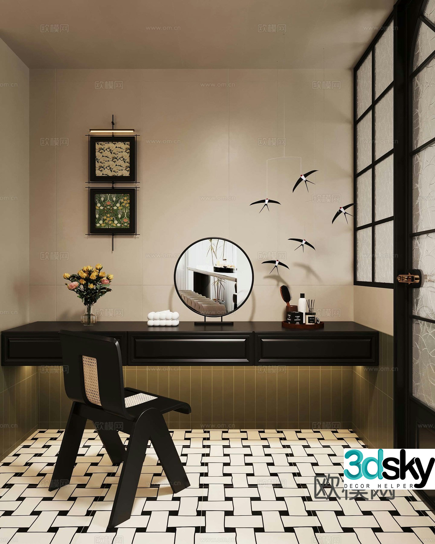 French dressing table decorative painting cosmetics 3d model