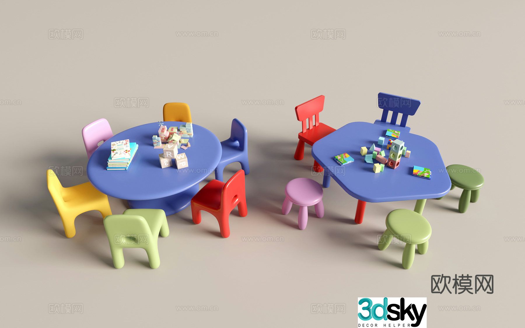 Modern kindergarten table and chairs kindergarten toys child seat combination children’s handmade table cartoon table 3d model