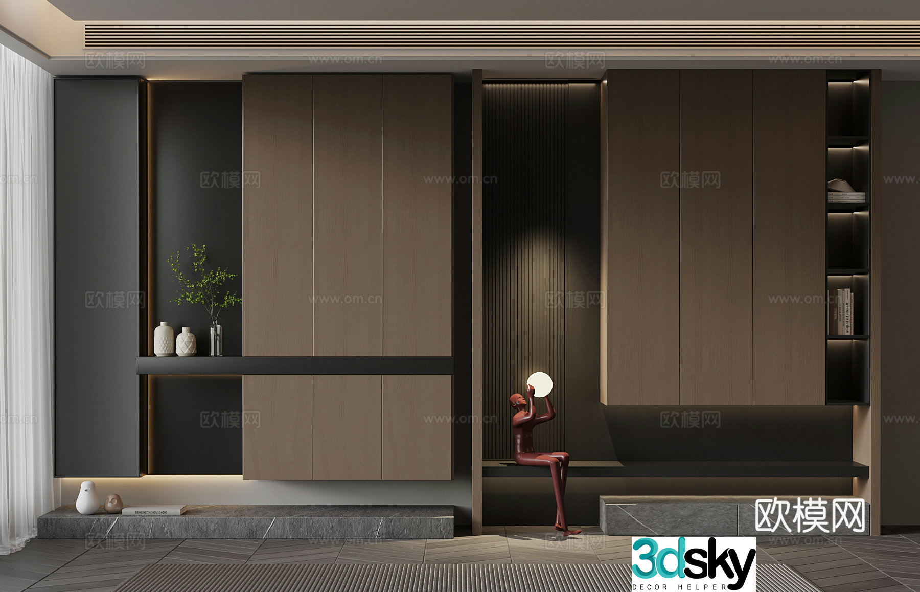 Shoe cabinet Italian minimalist porch shoe cabinet 3D model