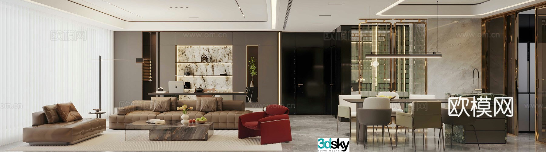 Modern Italian living restaurant high-end gray living restaurant horizontal living restaurant light luxury Italian living restaurant 3D model
