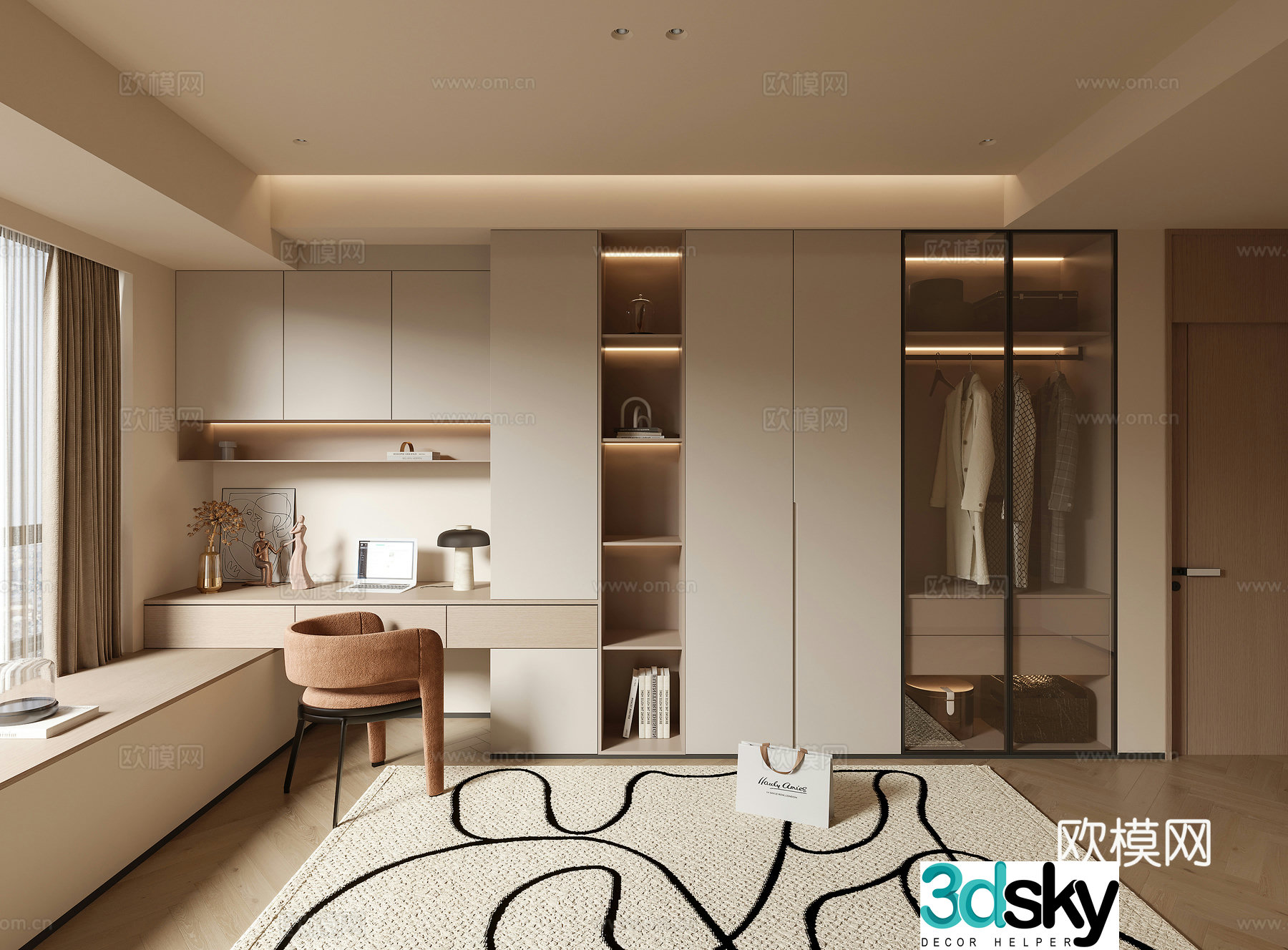Cream trench wardrobe 3d model