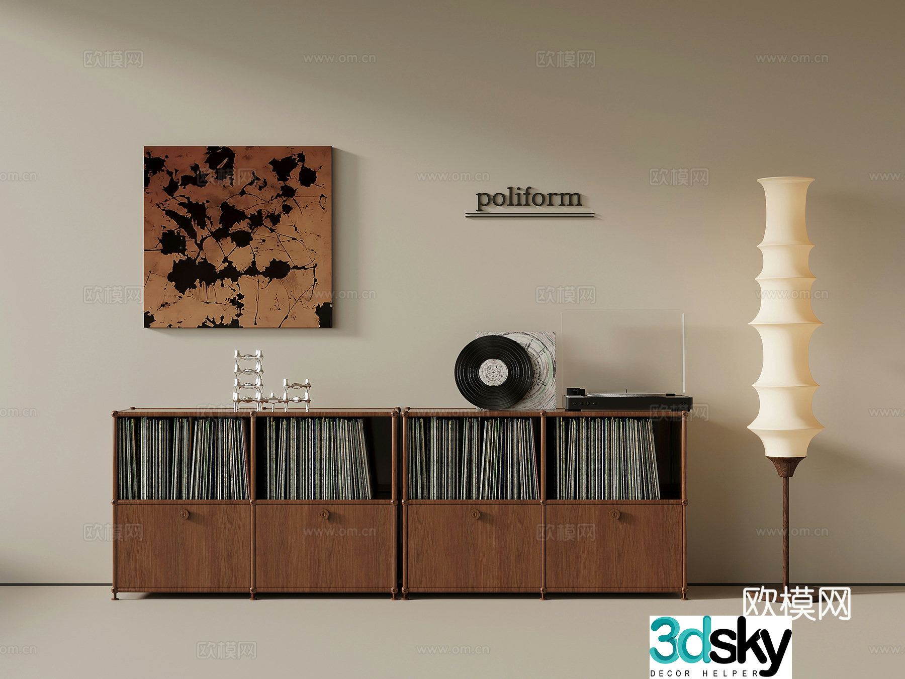 Middle-aged bookcase low cabinet floor cabinet floor lamp 3D model
