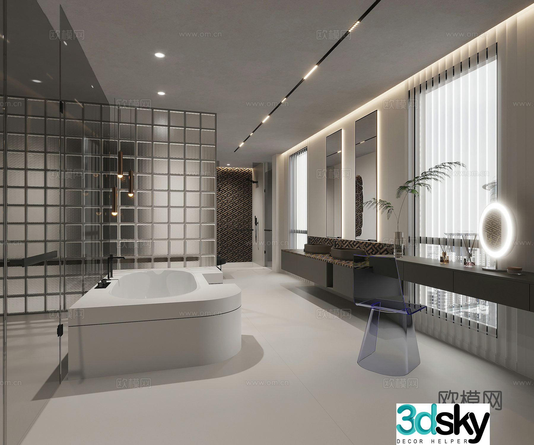 Modern minimalist bathroom dry and wet bathroom 3D model