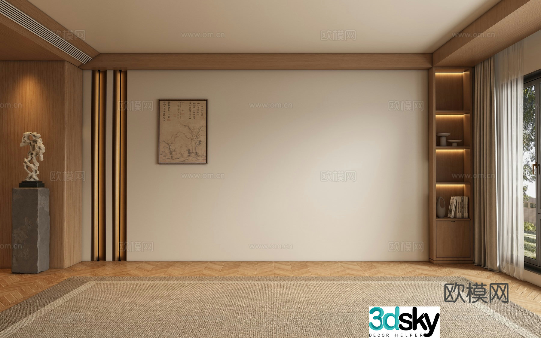New Chinese Song style living room background wall 3D model