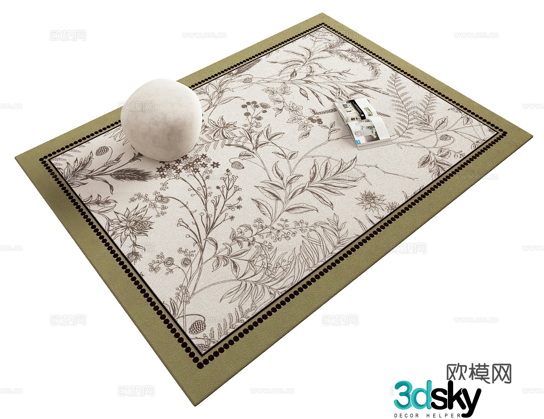 Medium vintage plant pattern round carpet 3d model