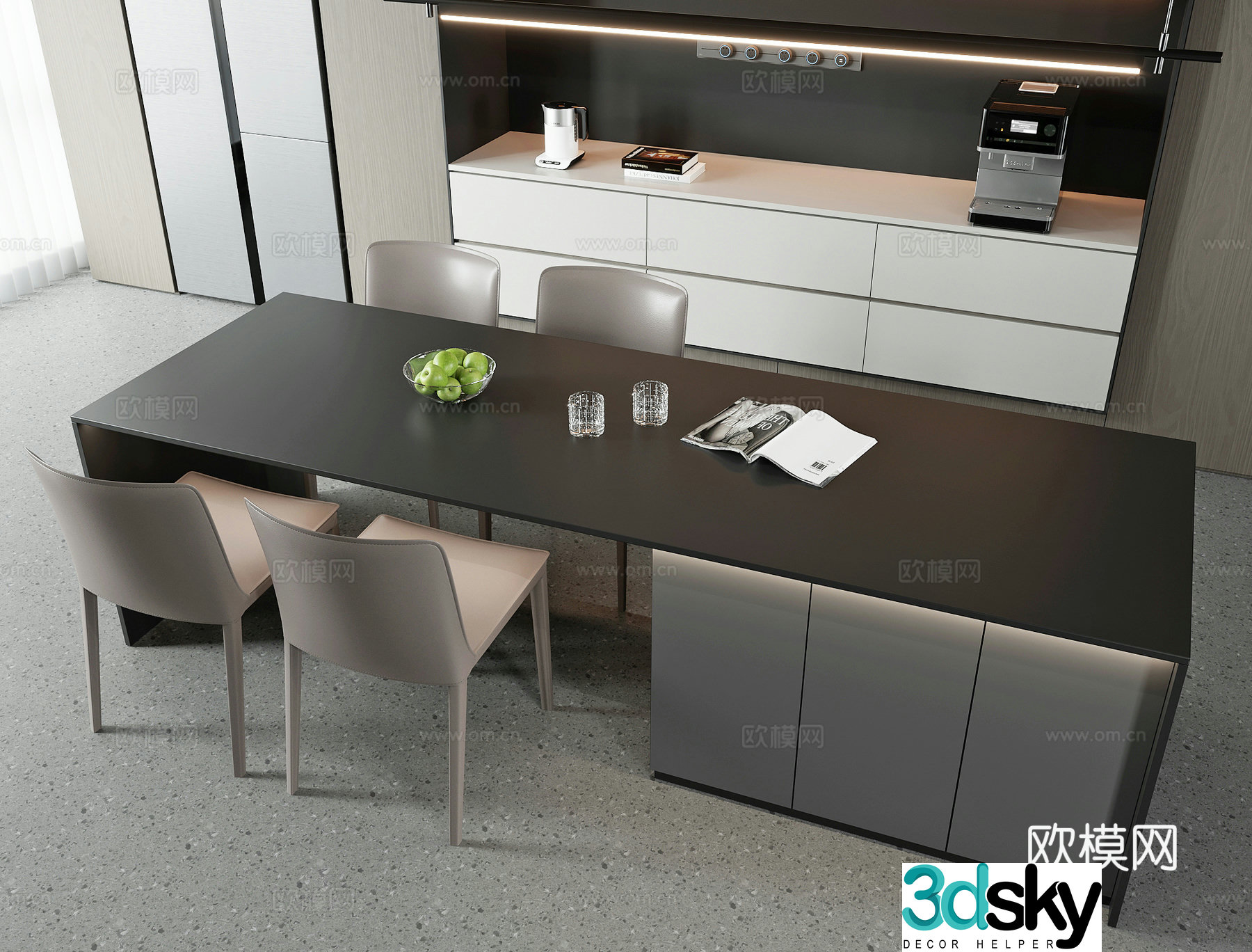 Modern dining table and chair 3d model