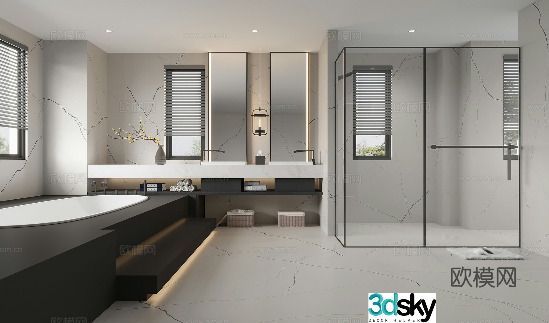 New Chinese style modern bathroom 3D model