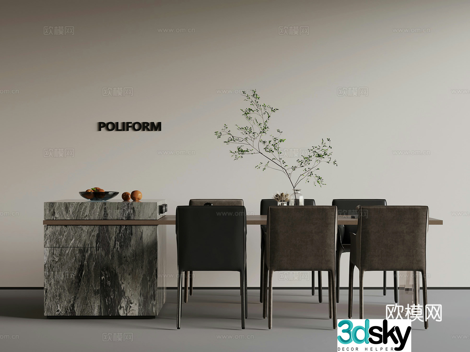 Modern Italian bar island table dining table chair 3d model