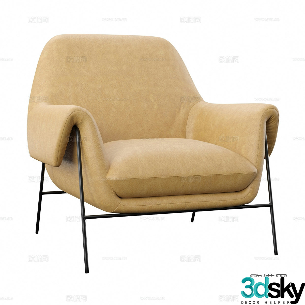 Modern cream style fabric lounge chair 3d model
