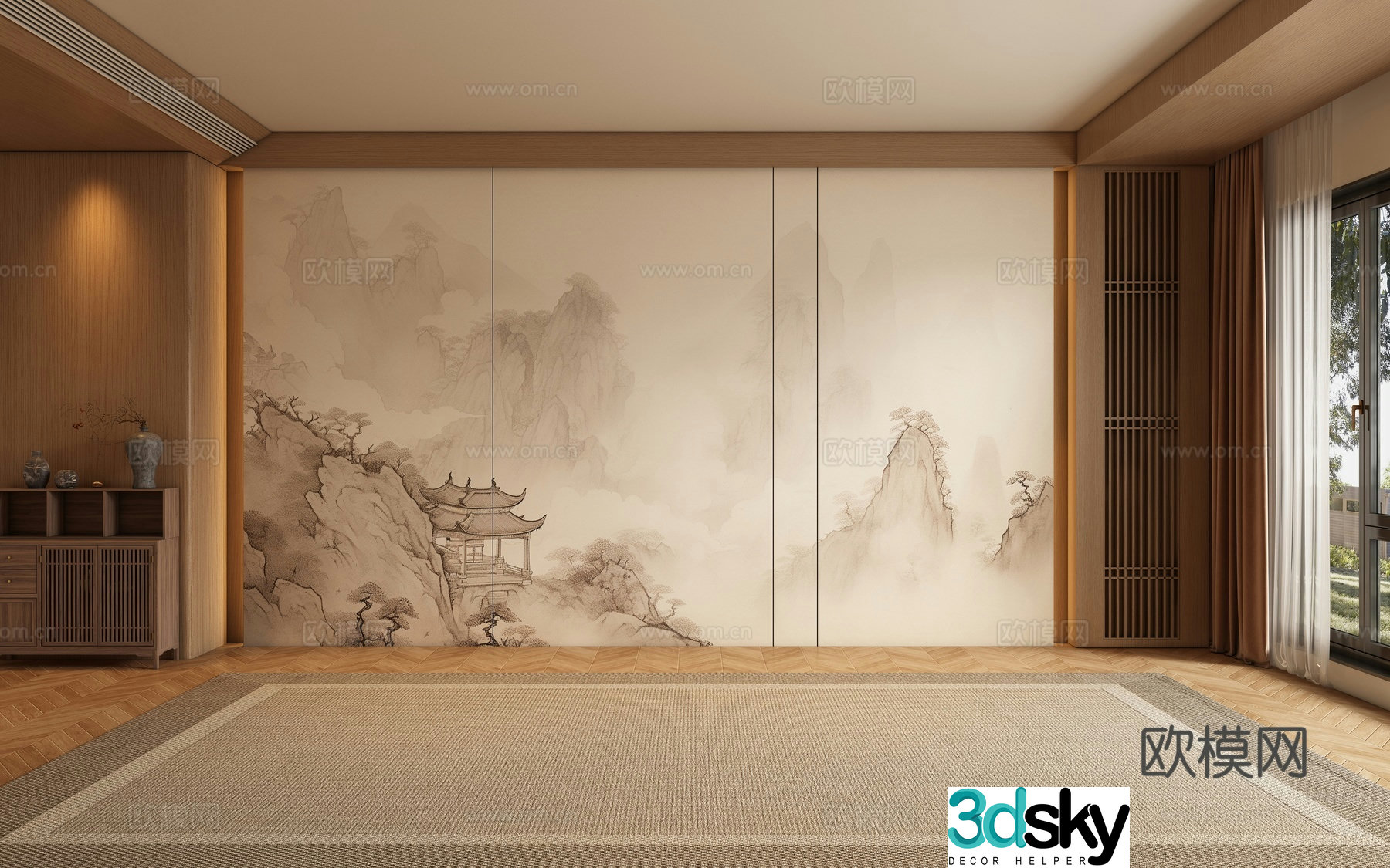 New Chinese Song style living room background wall 3D model