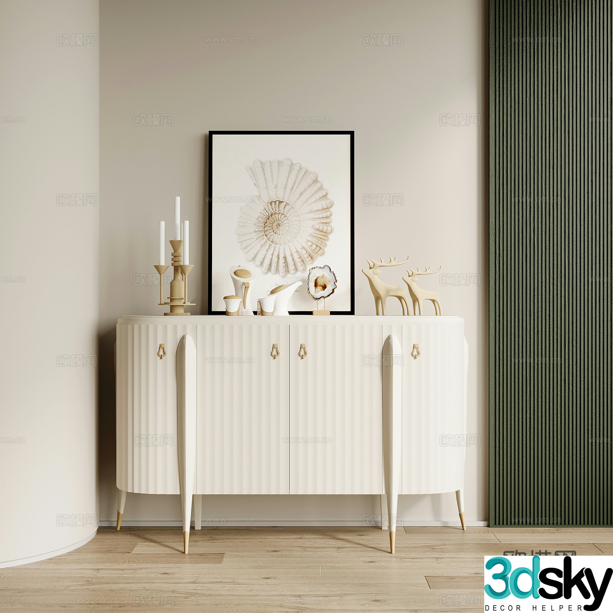 Entrance cabinet French cream style entrance cabinet end view cabinet 3D model
