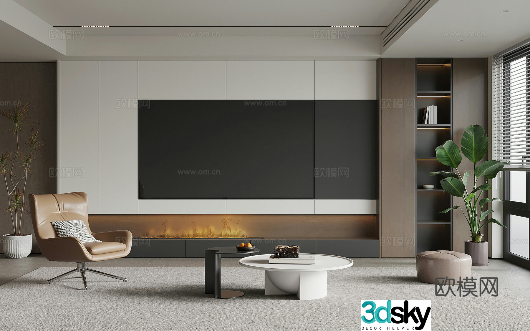 Modern Italian living room TV background wall sofa combination 3d model
