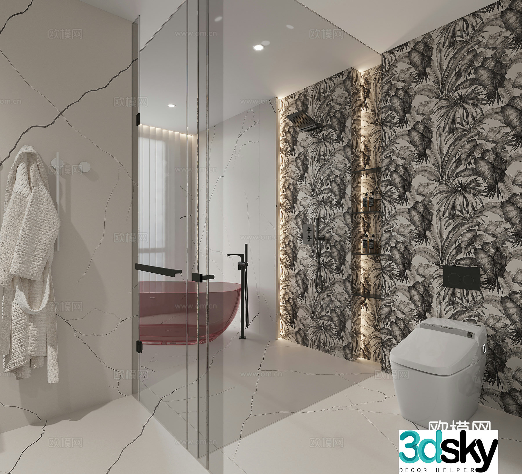 Modern minimalist bathroom dry and wet bathroom 3D model