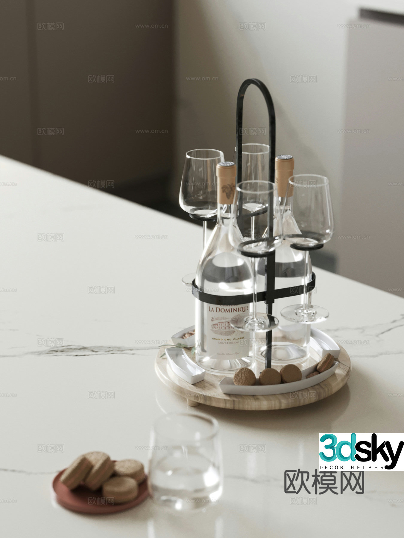 Ornaments Modern Ornaments Combination Kitchen Supplies Wine Bottles and Glasses Food 3D Model