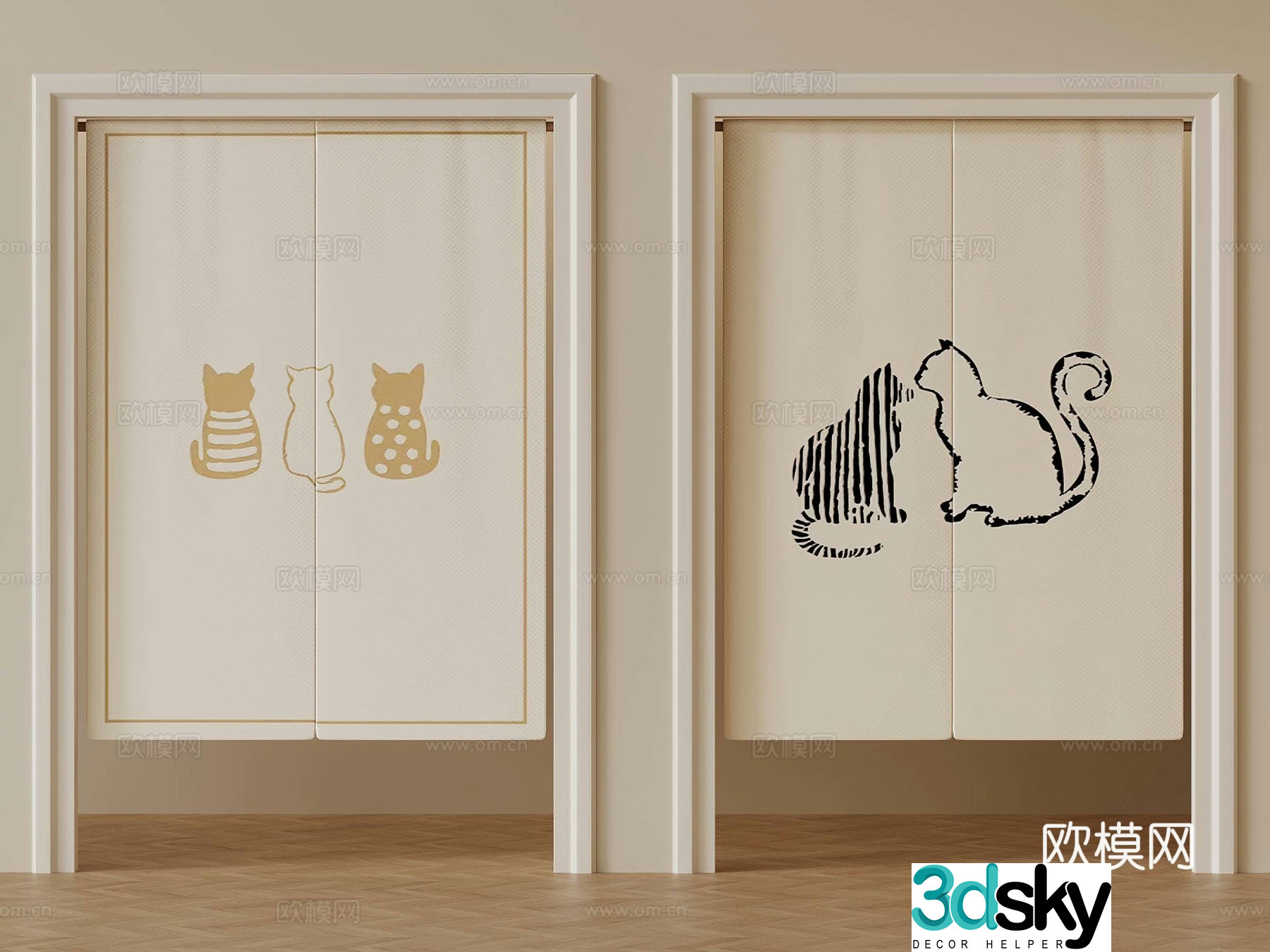 Modern cream door curtain 3d model