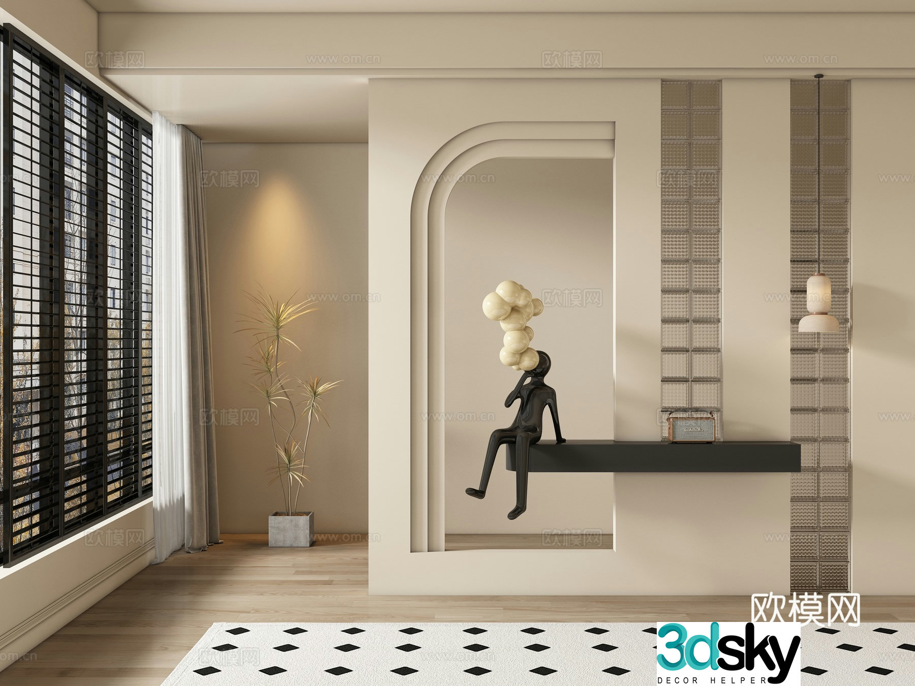 Modern medieval style entrance hallway partition 3D model
