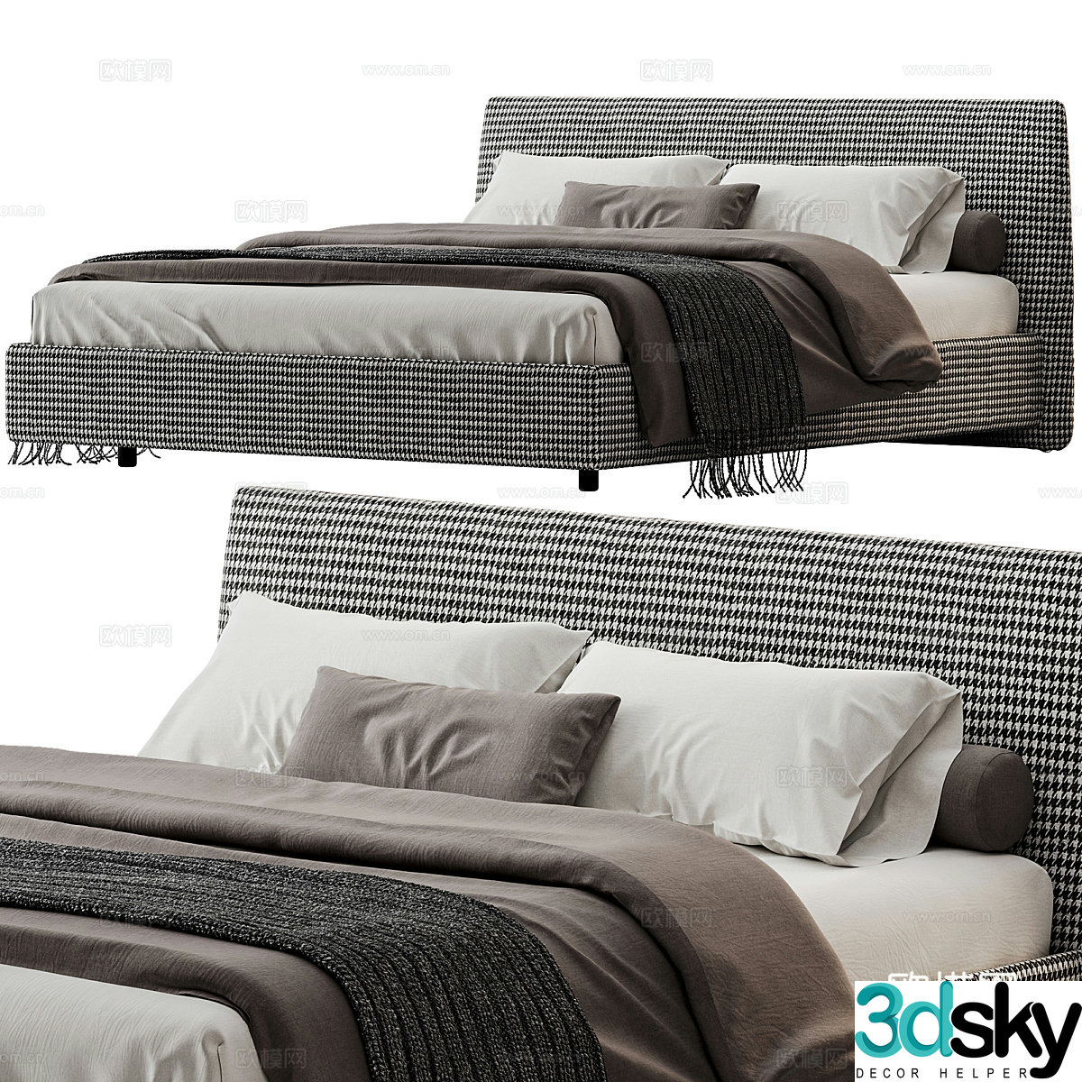 Modern Italian minimalist fabric double bed 3D model