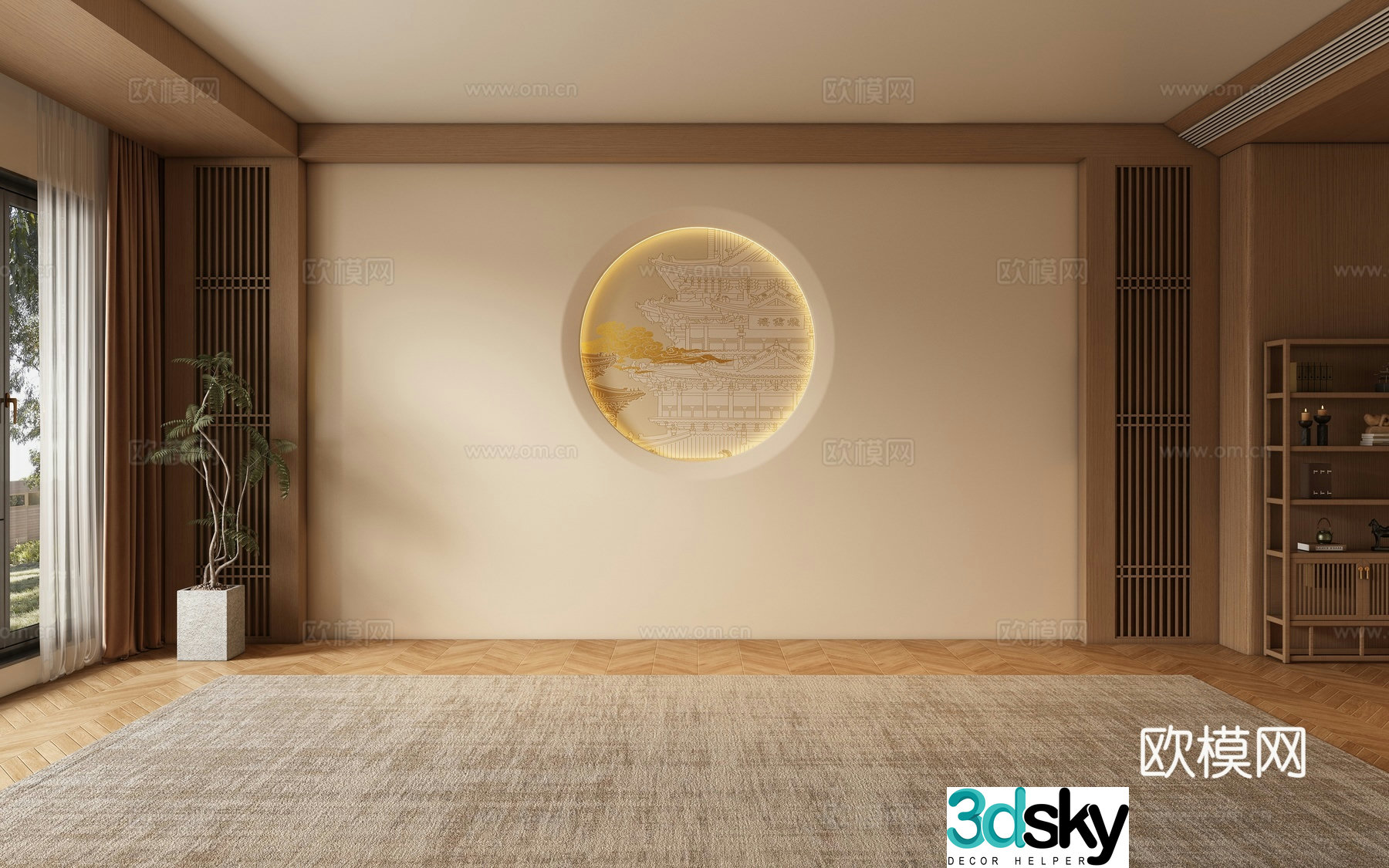 New Chinese Song style living room background wall 3D model