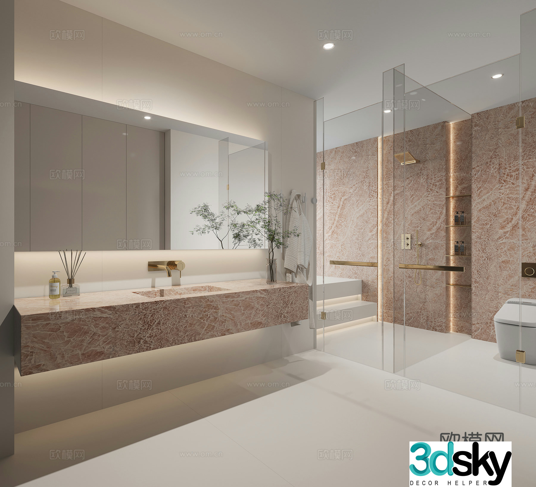 Modern minimalist bathroom dry and wet bathroom 3D model